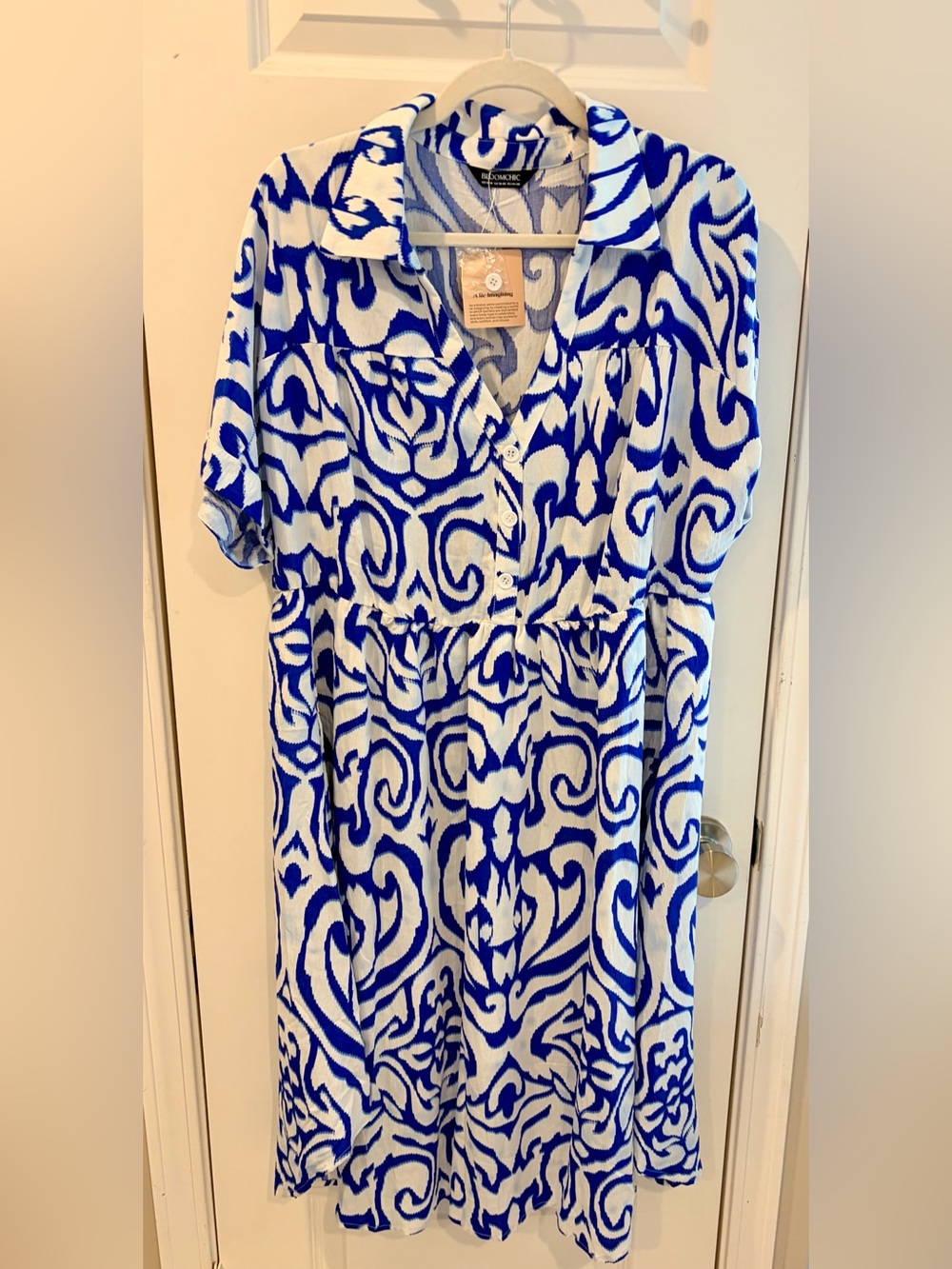 NWT BloomChic Blue and White Button-Front Midi Dress Size 14/16